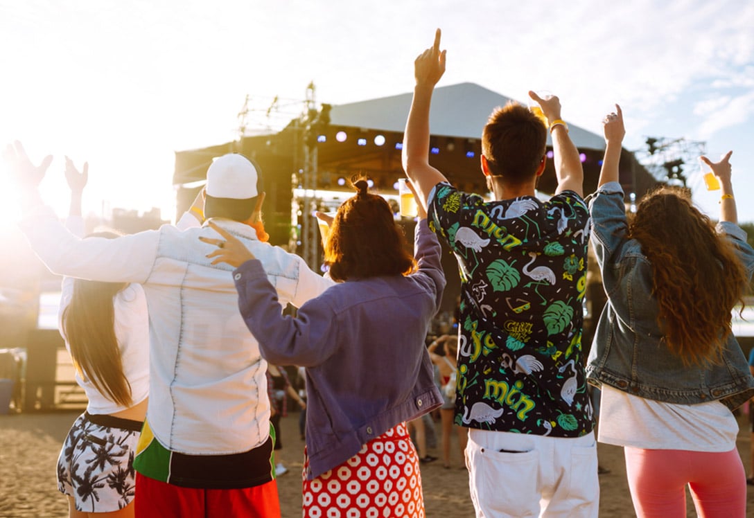 Grupo de amigos en concierto al aire libre